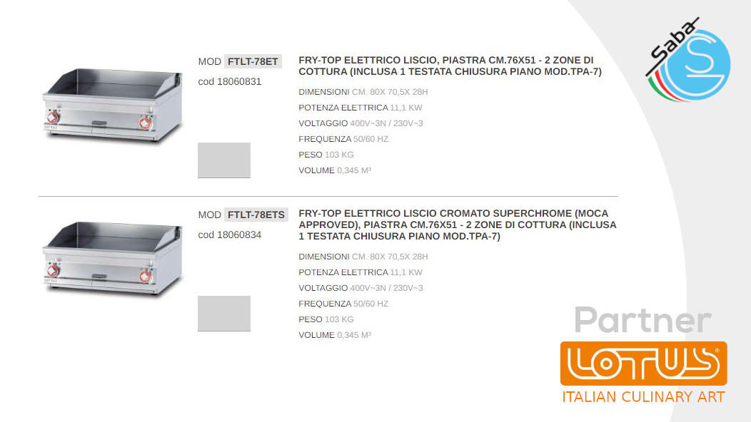 PRODOTTO/I: Fry-top elettrici LINEA 70 SUPERLOTUS TOP LOTUS