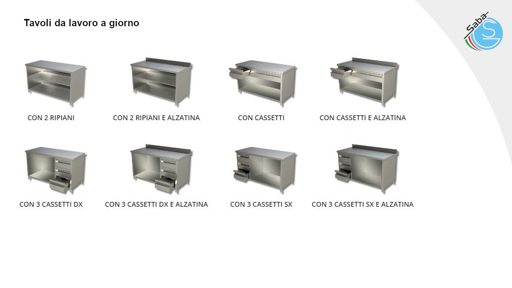 PRODOTTO/I: Tavoli da lavoro a giorno