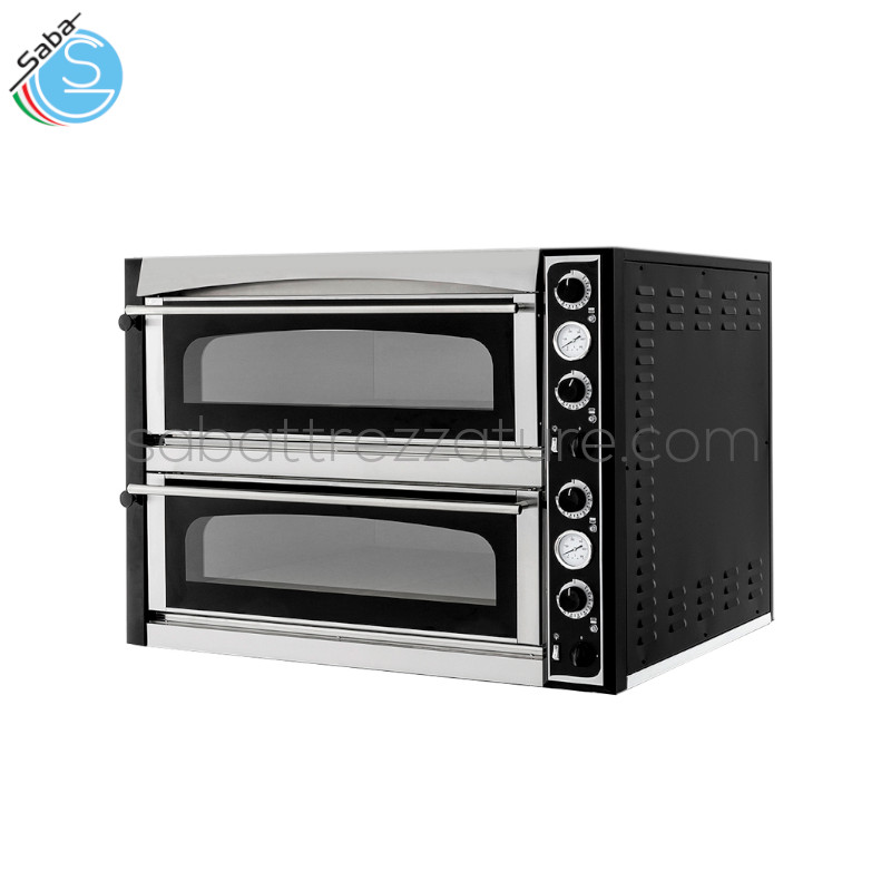 OFFERTA: Forno elettrico per pizza SUPERIOR XL 66 GLASS SABA - Temp. d'esercizio °C 45 / 450 - Alim. (volt) 400 - Camere 2 - Potenza (KW) 18,0 - Dim. esterne (cm L x P x A) 100 x 130 x 74,5 - Dim. interne (cm L x P x A) 72 x 108 x 14 - Peso netto (Kg) 189