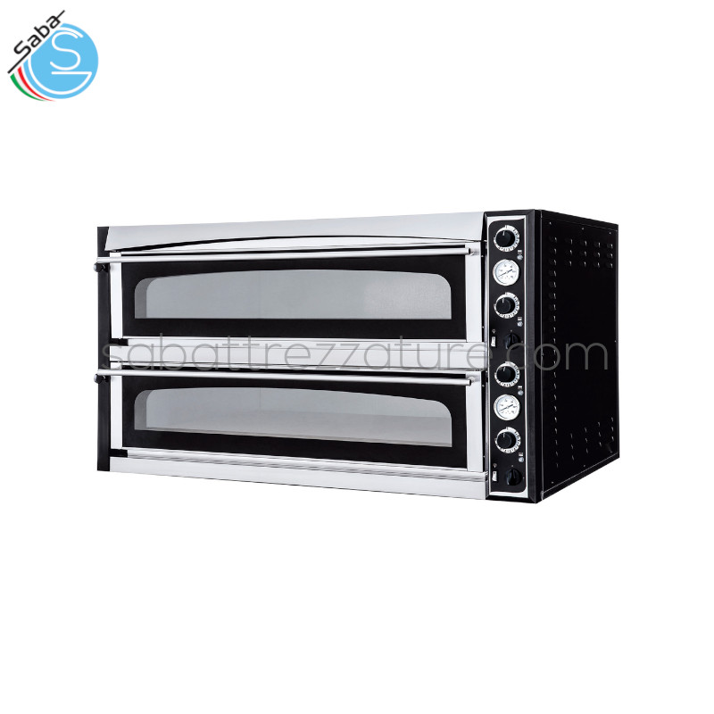 OFFERTA: Forno elettrico per pizza SUPERIOR XL 99 GLASS SABA - Temp. d'esercizio °C 45 / 450 - Alim. (volt) 400 - Camere 2 - Potenza (KW) 26,4 - Dim. esterne (cm L x P x A) 136 x 130 x 74,5 - Dim. interne (cm L x P x A) 108 x 108 x 14 - Peso netto (Kg) 307