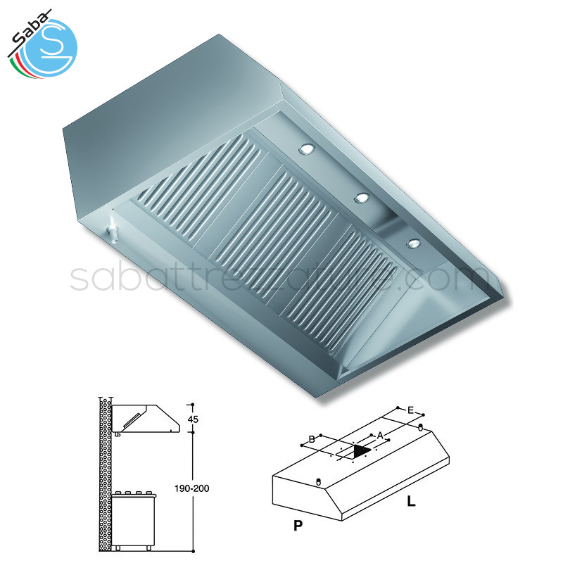 OFFERTA: Cappa serie parete - L160 X P90 X H45 cm - con motore, faretti led, struttura vista frontale in acciaio inox 18/10 AISI 430 satinata scotch-brite puntata elettronicamente.