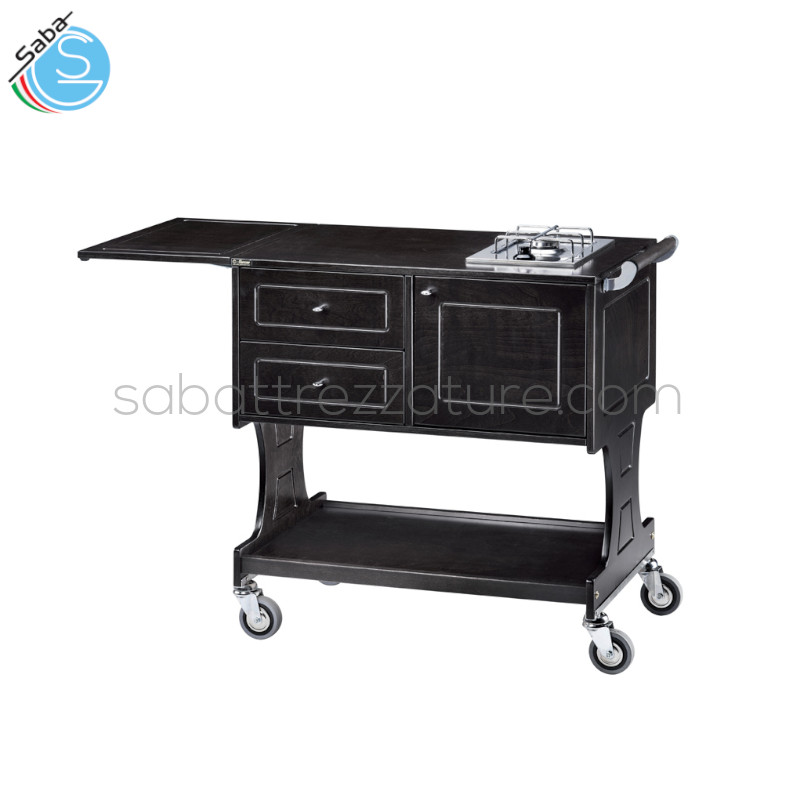 OFFERTA: Carrello Flambè - Colore carbon - Dimensione macchina (cm) 107/145 x 58 x 91(h) - Piastre / fuochi 1 piastra - 1 fuoco - Carico massimo (kg) 35 - Peso netto (kg) 54