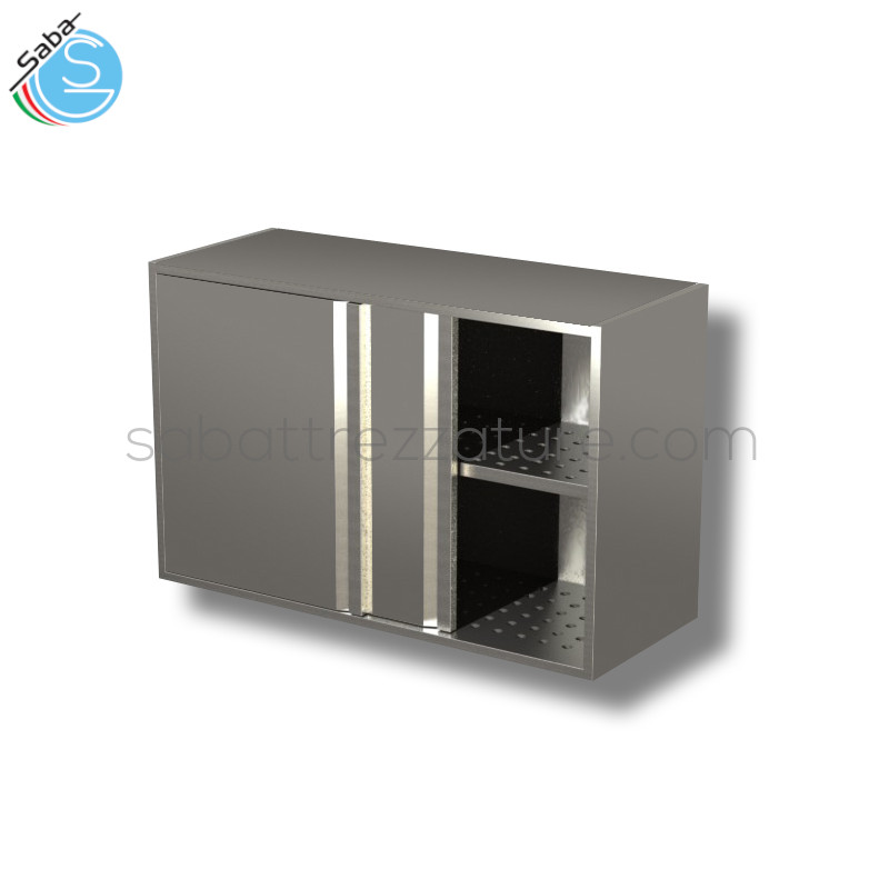 OFFERTA: Pensile in acciaio INOX AISI 304 con finitura Scotch Brite 18/10 con porte scorrevoli e sgocciolatoio - Dimensioni 100x40x65H cm - Peso 25 kg