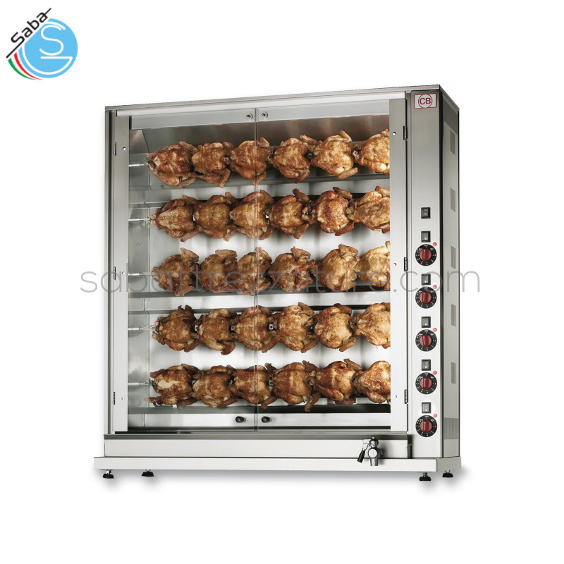 OFFERTA: Girarrosto elettrico professionale 30 polli - Aste 5 - Capacità (kg) 30 - Capacità polli 30 - N. camere 1 - Dimensioni (L x P x H) mm 1160 x 450 x 1250 - Alimentazione Trifase - Potenza (KW) 15 - Peso (kg) 113