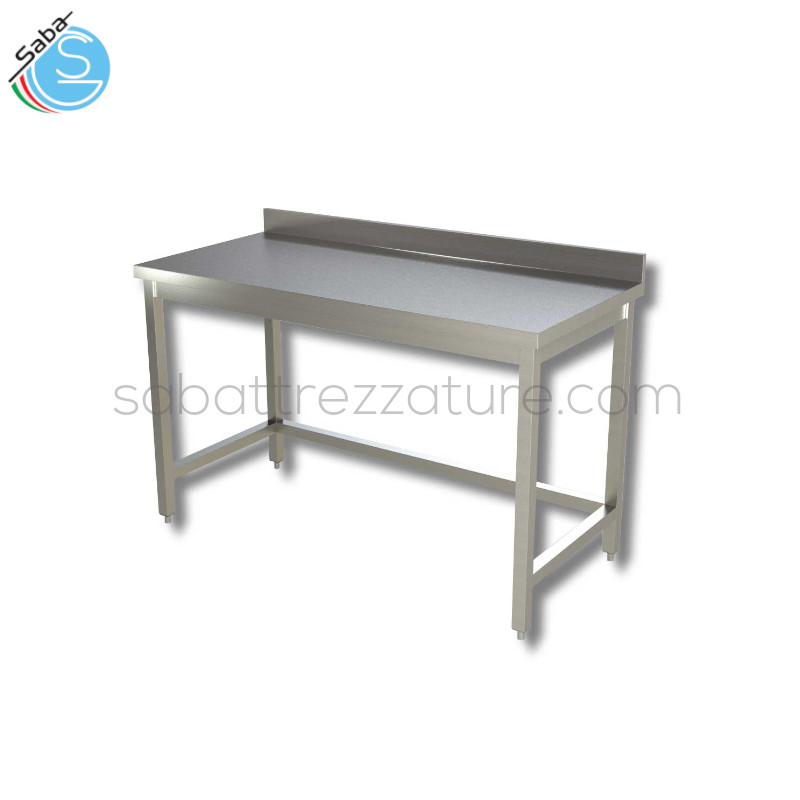 OFFERTA: Tavolo inox su gambe con telaio e alzatina - Dimensioni 170x80x8H5 cm - Interamente in Acciaio Inox AISI 304 - Piano di lavoro tamburato e insonorizzato - Peso 70 kg