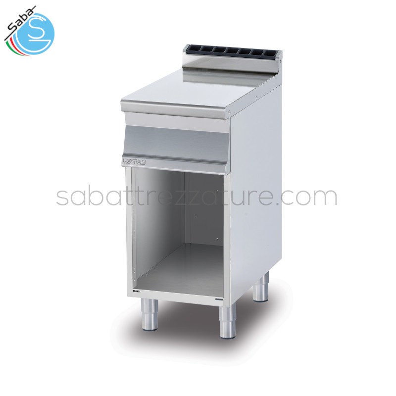 OFFERTA: Piano di lavoro su mobile a giorno, dotato di alzatina posteriore, realizzato in acciaio inox CrNi 18/10 AISI 304 - Dimensioni cm. 40 x 70,5 x 90h - Peso 40 kg