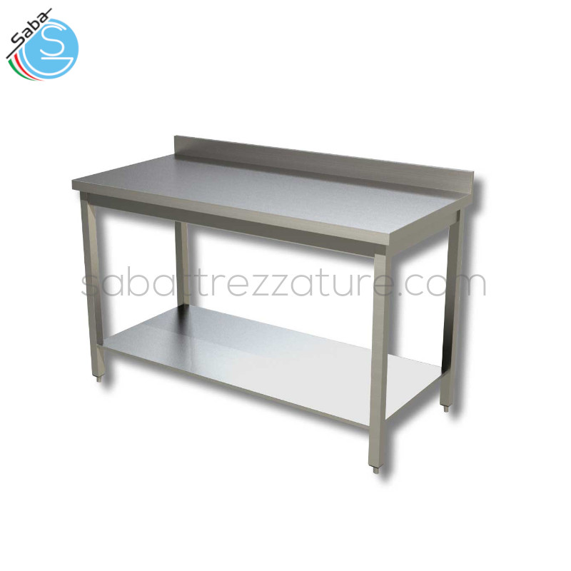 OFFERTA: Tavolo inox su gambe con piano di fondo e alzatina 70x70x85H cm - Peso netto: 23 kg