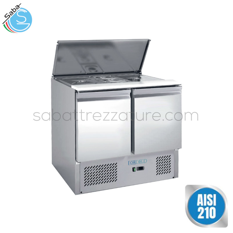 OFFERTA: Saladette refrigerata in Acciaio Inox AISI 210 per insalate GN1/1 statica G-S900-FC - Dimensioni esterne 900 x 700 x 850(h) mm - Temperatura di lavoro +2°C/+8°C - Capacità 2x GN1/1 + 3x GN1/6 240 L - Assorbimento (W) 235 - Tensione 220-240V / 50Hz