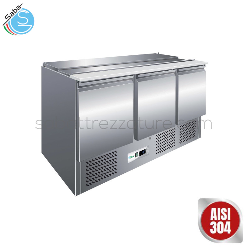 OFFERTA: Saladette refrigerata in Acciaio Inox AISI 304 per insalate GN1/1 statica G-S903 - Dimensioni esterne 1365 x 700 x 850(h) mm - Temperatura di lavoro +2°C/+8°C - Capacità n.4 x GN1/1 368 L - Assorbimento (W) 235 - Tensione 220-240V / 50Hz