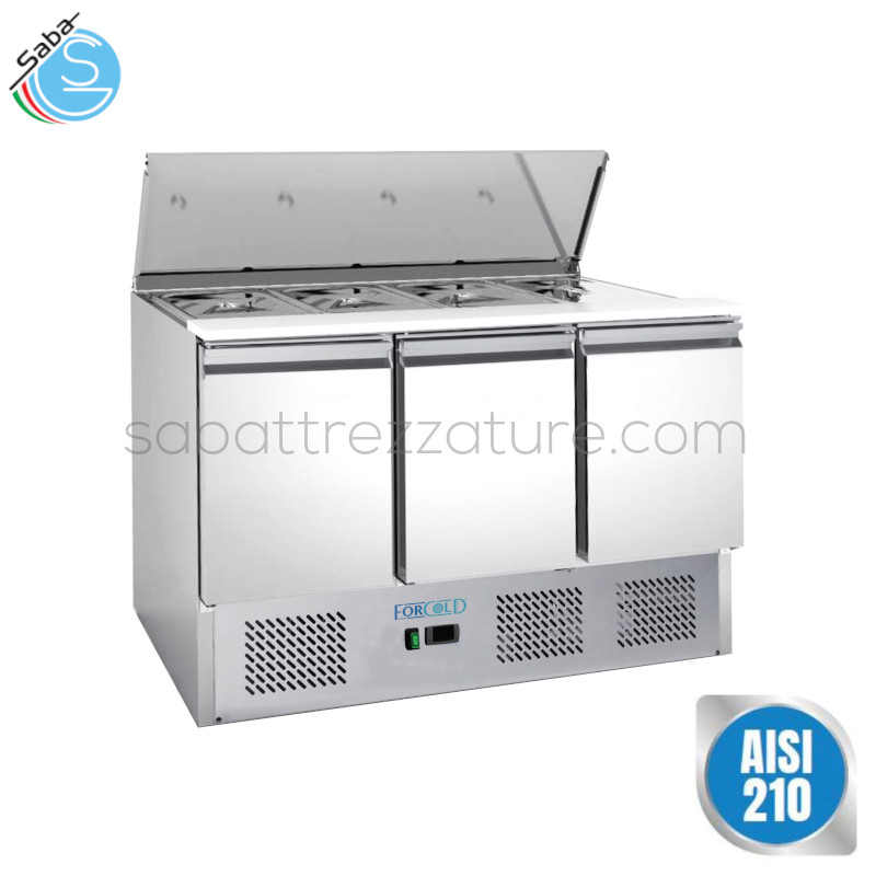 OFFERTA: Saladette refrigerata in Acciaio Inox AISI 210 per insalate GN1/1 statica G-S903-FC - Dimensioni esterne 1365 x 700 x 865(h) mm - Temperatura di lavoro +2°C/+8°C - Capacità n.4 x GN1/1 368 L - Assorbimento (W) 235 - Tensione 220-240V / 50Hz