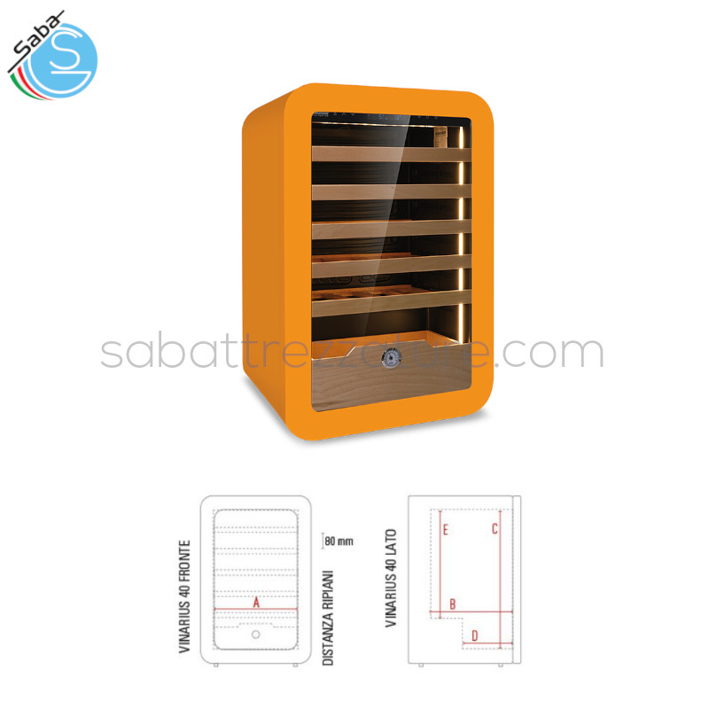 OFFERTA: Frigo vini ventilato +2 °C / +20 °C VINARIUS 40 ORN - Dim. est. LxPxH 540x550x830 mm - Capac. 36 bott. da 75 cl - Mensole in legno ad estrazione a carrello N.5 mm 435x430 / N.1 cassetto mm 390x280x150 - Peso Kg 43,5 - Alim. Monofase - Assorb. W 75