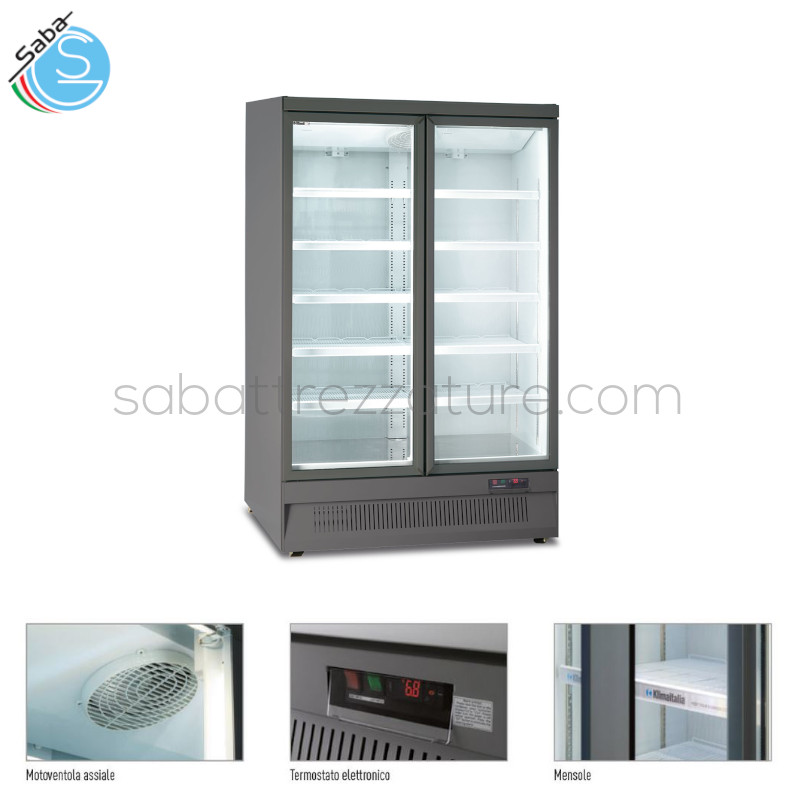 OFFERTA: Armadio murale doppia porta no frost -22 °C / -18 °C MR 126 BT2 GRY - Dim. Est. mm 1253 x 760 x 1997 - Lt. 780 - Illum. 3 Led verticali + 2 Led orizzontali - Mensole (LxP) N° 10 mm 551 x 473 - Kg 240 - Alimentazione Monofase