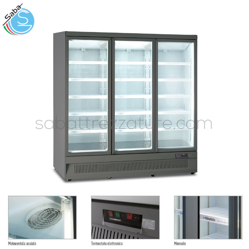 OFFERTA: Armadio murale tre porte ventilato 0 °C / +10 °C MR 188 TN3 GRY - Dim. Est. mm 1880 x 710 x 1997 - Lt. 1345 - Illum. 3 Led vert. + 3 Led oriz. - Mensole N° 10 mm 566 x 488 laterale + N° 5 mm 624 x 488 centro - Kg 207,5 - Alim. Monofase