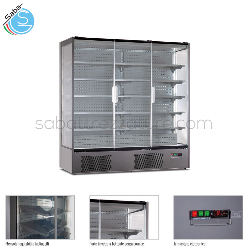 OFFERTA: Armadio murale 3 lati vetro, tre porte ventilato, 1 °C / +10 °C, VISION 200 - Dim. Est. mm 1935 x 740 x 2010 - Volume Netto Lt. 1147 - Illum. Led - Mensole (LxP) N° 10 mm 935 x 450 - Peso Netto Kg 370 - Alimentazione Monofase