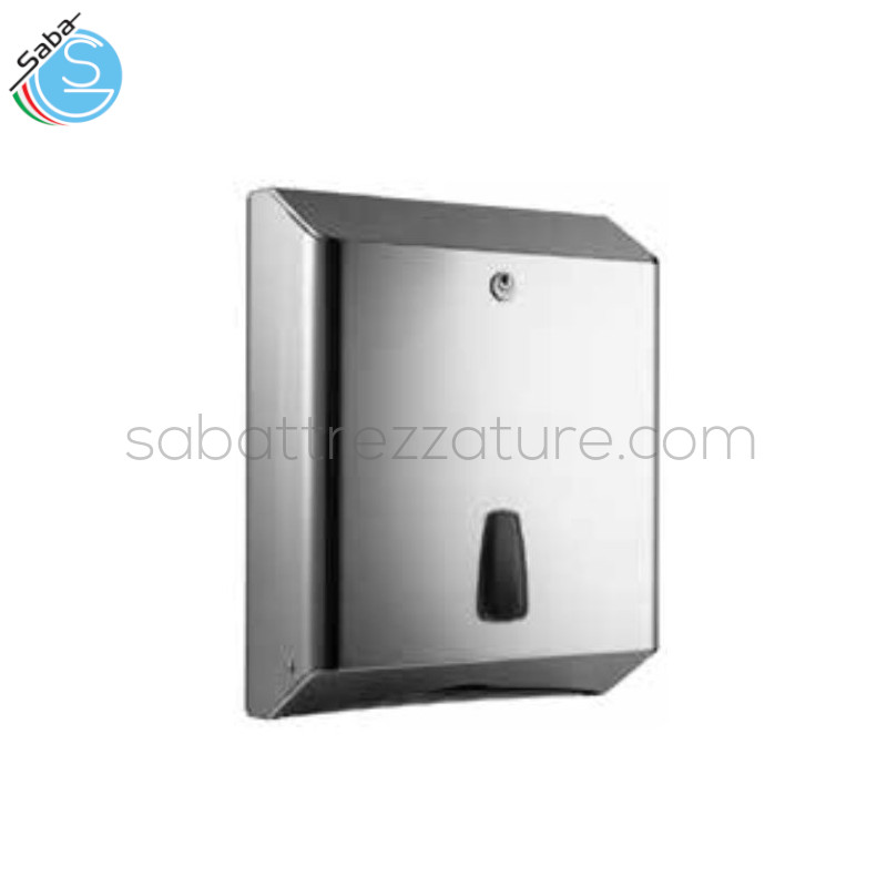 OFFERTA: Dispenser carta asciugamani interfogliata a Z - 325x120x255mm in materiale AISI 304 - Capacità 250 fogli circa - Chiusura con serratura a chiave - Area interna utile 105x245mm