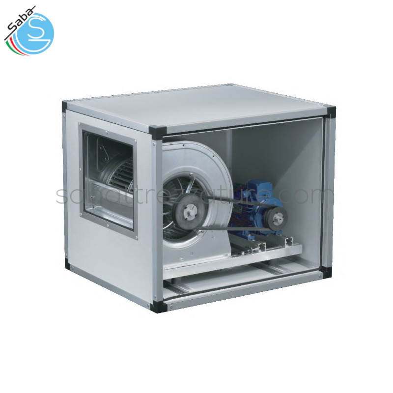 OFFERTA: Ventilatore centrifugo cassonato a doppia aspirazione con motore direttamente accoppiato alla girante (pale avanti) tramite pulegge e cinghie - mc/h 4000 - rpm 1080 - kW 1,1 - Temperatura -20°C / 60°C motore 4 p. - 230/400 V - 50 Hz - 3 F - IP 54