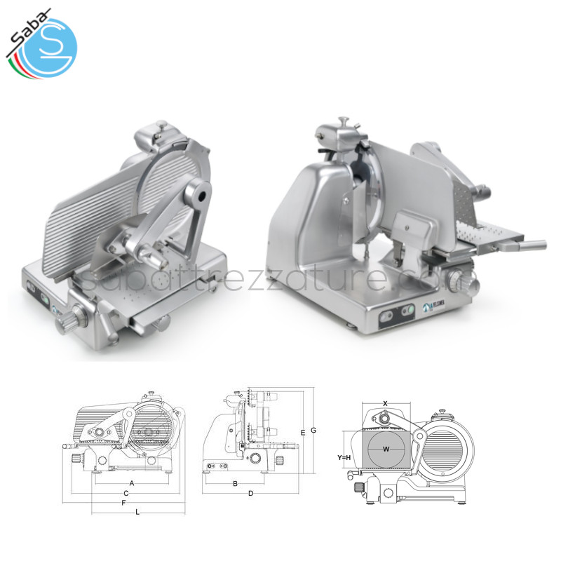 OFFERTA: Affettasalumi DOLOMIA LX 350 S - ø Lama mm 350 - inch. 14 - Motore watt 380 - Hp 0,52 - Spessore di taglio mm 25 - Corsa carrello mm 370 - Piatto mm 350x330 - Peso netto kg 59 - Alimentazione monofase