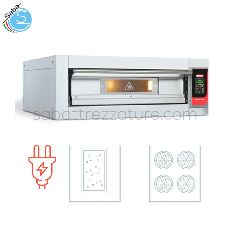 OFFERTA: FORNO PER PIZZA CITIZEN EP 4 / MC TOUCH - Dim. est. 99x104x35 cm - Dim. int. 70x70x12 cm - Temp. max 400 °C - Nr pizze Ø 33 cm : 4 - Nr teglie : 1 - Peso 100 kg - Pot. MAX kW 5,6 - Pot. MED. kW 2,9 - Trifase