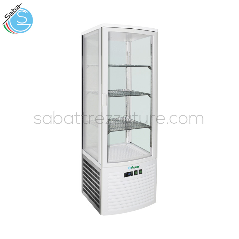 OFFERTA: VETRINA REFRIGERATA ESPOSITIVA 4 LATI VENTILATA G-LSC235 - Colore Bianco - Temp. di lavoro +2°C/+8°C - Dim. est. 515 x 485 x 1695(h) mm - Capacità 235 L - Tipo di gas refrig. R290 - Assorb. W 260 - Monofase - Classe energ. C - Peso Kg 96