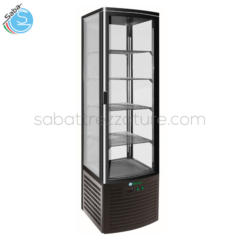 OFFERTA: VETRINA REFRIGERATA ESPOSITIVA 4 LATI VENTILATA G-LSC280B - Colore Nero - Temp. di lavoro +2°C/+8°C - Dim. est. 515 x 485 x 2035(h) mm - Capacità 280 L - Tipo di gas refrig. R290 - Assorb. W 260 - Monofase - Classe energ. C - Peso Kg 107