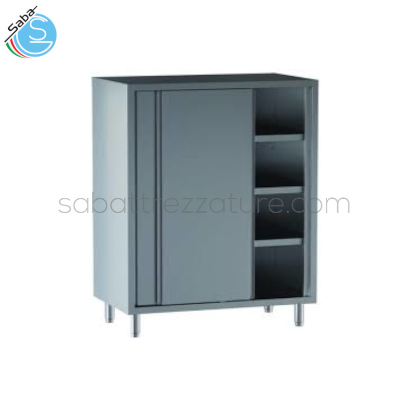 OFFERTA: Armadio per ristorazione ante scorrevoli 3 ripiani cm140x50x180h - Fianchi con piedini flangiati in acciaio inox AISI 304 con altezza regolabile - Peso netto: kg 112