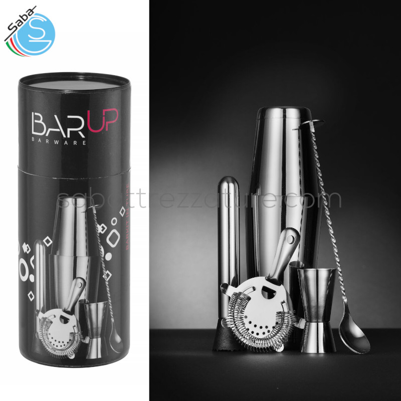 OFFERTA: Kit Barman per cocktail Acciaio Hendi BarUp 596616 : Agitatore Boston Tin-on-Tin + Jigger + Filtro Hawthorne + Pestello + Cucchiaio bartendering.