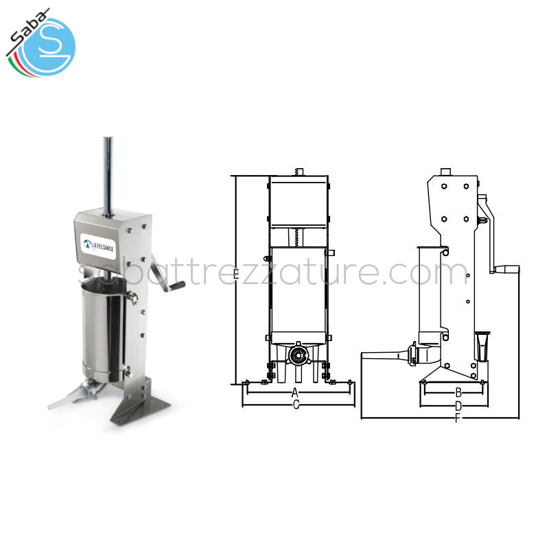 OFFERTA: Insaccatrice manuale verticale IS 12 VX LA FELSINEA - Corpo e cilindro in acciaio inox AISI 304 - Capacità cilindro lt 12 - Peso 24 kg - Dimensioni max macchina L429xP602xH794 mm