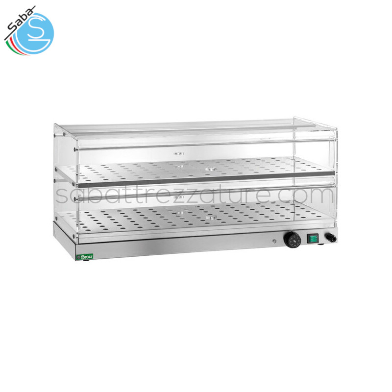 OFFERTA: Vetrina riscaldata VBR4756 FORCAR - Potenza W 250 - Alimentazione monofase - Temp. +30° +90°C - Dim. cm 50 x 35 x 40H - N. Ripiani 2 - Peso netto kg 13