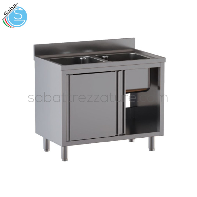 OFFERTA: Lavello inox su armadio 140X70X85H cm con 2 vasche 60x50x30H cm