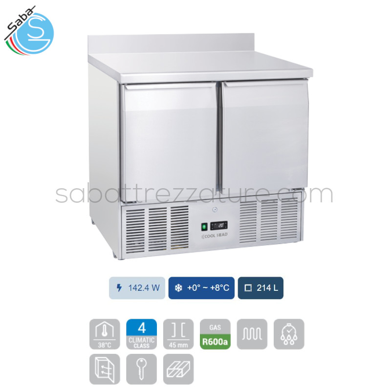 OFFERTA: Saladette refrigerata 2 porte GN1/1 TOP INOX CRA 90A - Corpo esterno ed interno in acciaio Inox - Refrigerazione statica - Temperatura +0° ~ +8°C - Dimensioni LxPxH 90x70x98 cm - Capacità 214 L - Consumo 2.2 Kw / 24h - Peso netto 90 Kg