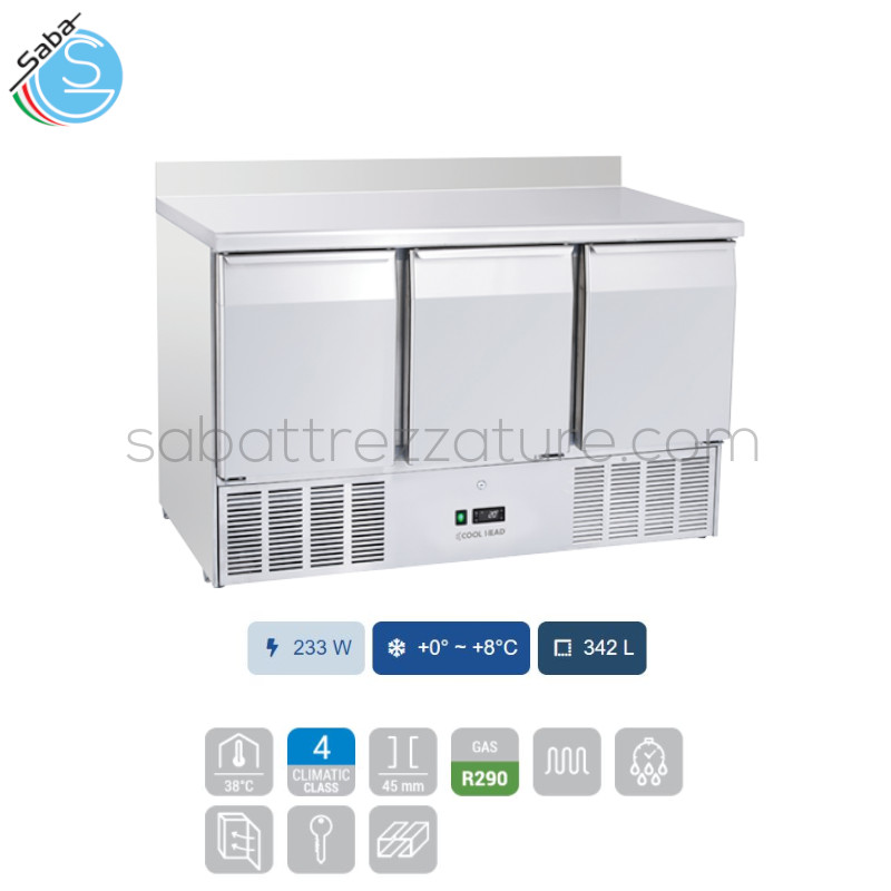 OFFERTA: Saladette refrigerata 3 porte GN1/1 TOP INOX CRA 93A - Corpo esterno ed interno in acciaio Inox - Refrigerazione statica - Temperatura +0° ~ +8°C - Dimensioni LxPxH 136,5x70x98 cm - Capacità 342 L - Consumo 3.42 Kw / 24h - Peso netto 108 Kg