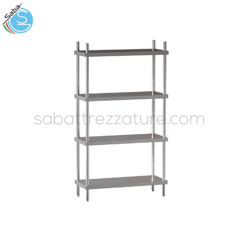 OFFERTA: SCAFFALE RIPIANI LISCI 120Lx40Px180H cm DSSCL12418 in acciaio inox 18/10 AISI 304 - 4 Ripiani - Peso 35 Kg