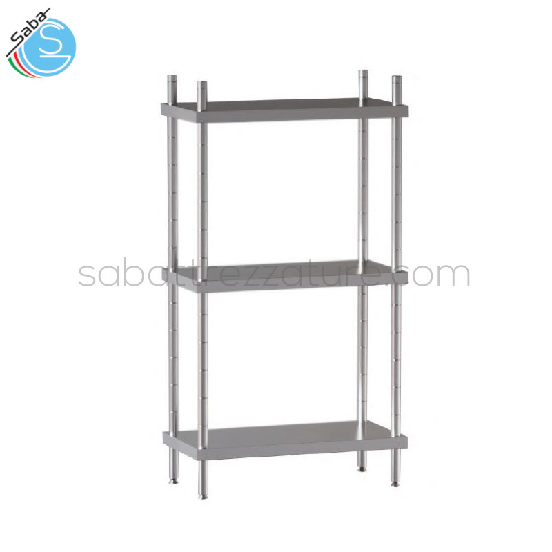 OFFERTA: SCAFFALE RIPIANI LISCI 140Lx40Px150H cm DSSCL14415 in acciaio inox 18/10 AISI 304 - 3 Ripiani - Peso 34 Kg