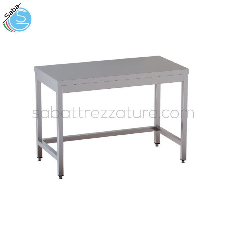 OFFERTA: Tavolo aperto in acciaio inox 18/10 AISI 304 su gambe in tubo quadro (con piedini incassati con altezza regolabile) e top senza alzatina posteriore - Dimensioni esterne: 170x60x85h cm - Peso: kg 36