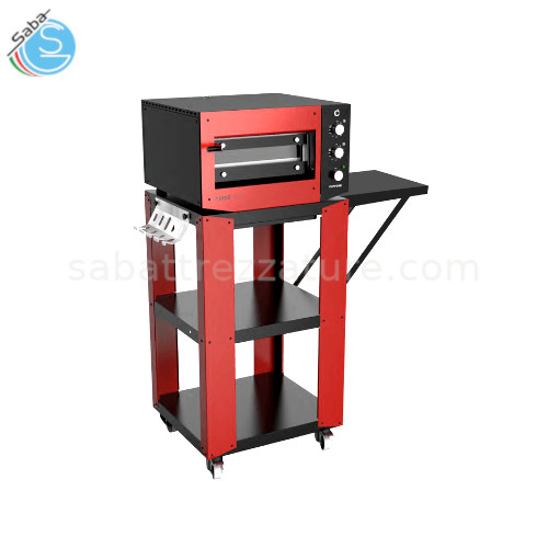 Supporto con porta pale e piano laterale per forno Cuppone HE400 - Dimensioni esterne: L 122,4 x P 59,3 x H 112,6 cm