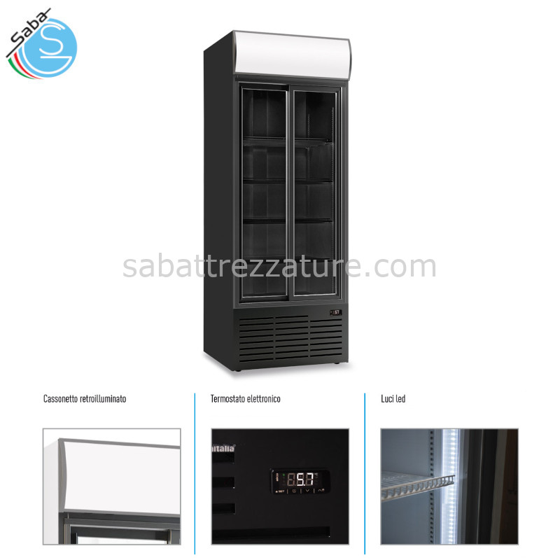 OFFERTA: Frigo bibite doppia porta scorrevole ventilato CL 90 TC SL BLACK - N.2 porte scorrevoli con doppio vetro temperato e guarnizione estraibile - Temp. 0°C / +10°C - Dim. cm 88x71.2x200.1h - Cap.: 631 lt