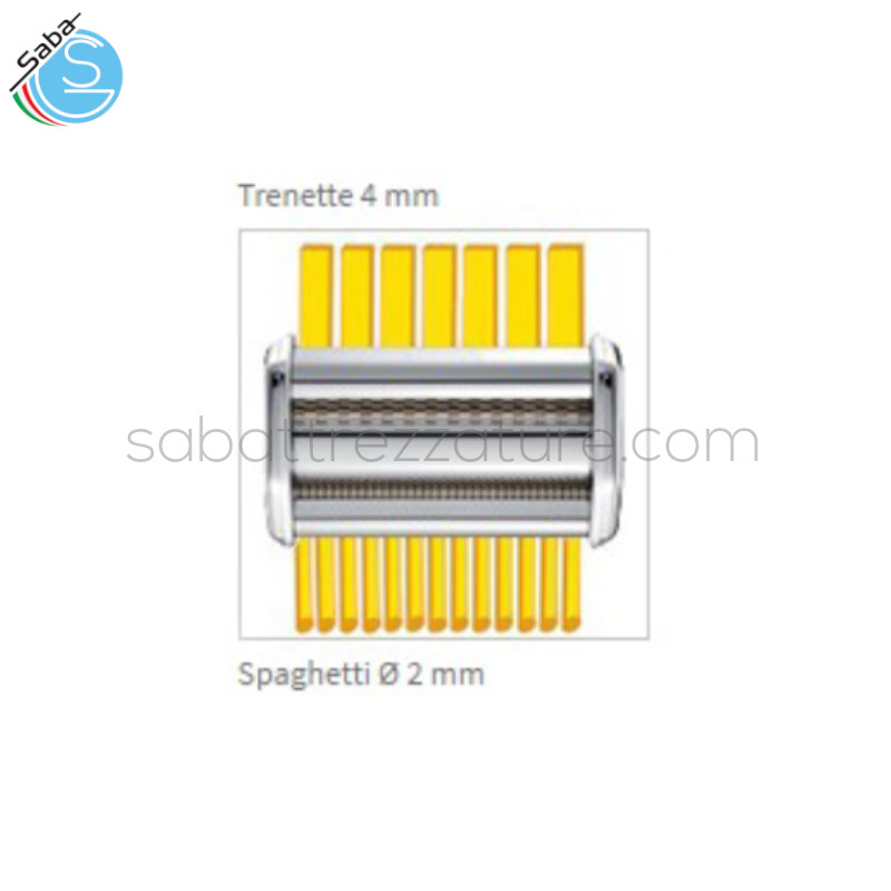 OFFERTA: Accessorio per il taglio della pasta in 2 formati: trenette (4 mm) e spaghetti (diametro 2 mm).